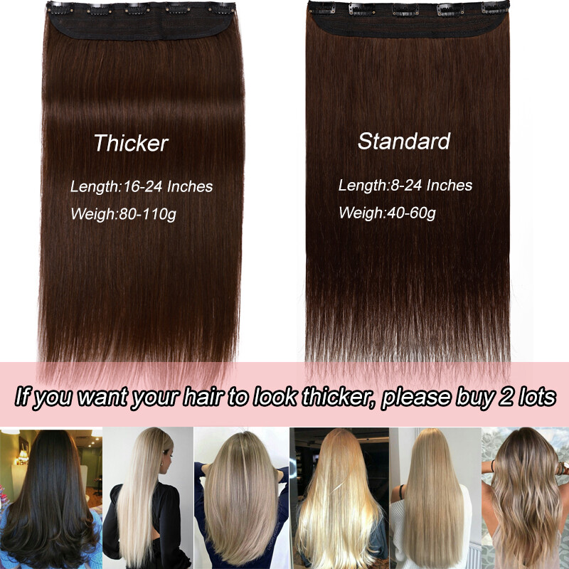 One Piece Clip In 100% Remy Human Hair Extensions Highlight Thick 3/4 Full Head1
