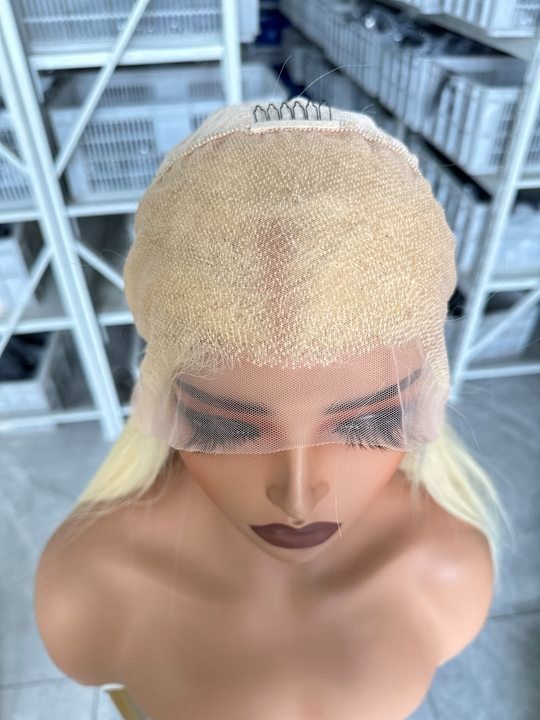 28inch 613#Blonde Silk Straight 100% Human Hair 13×4 Transparent Lace Front Wig