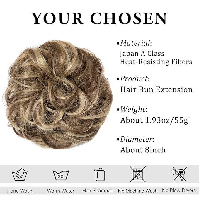 Messy Bun Hair Piece Wavy Curly Scrunchies Synthetic Chignon Ponytail Hair