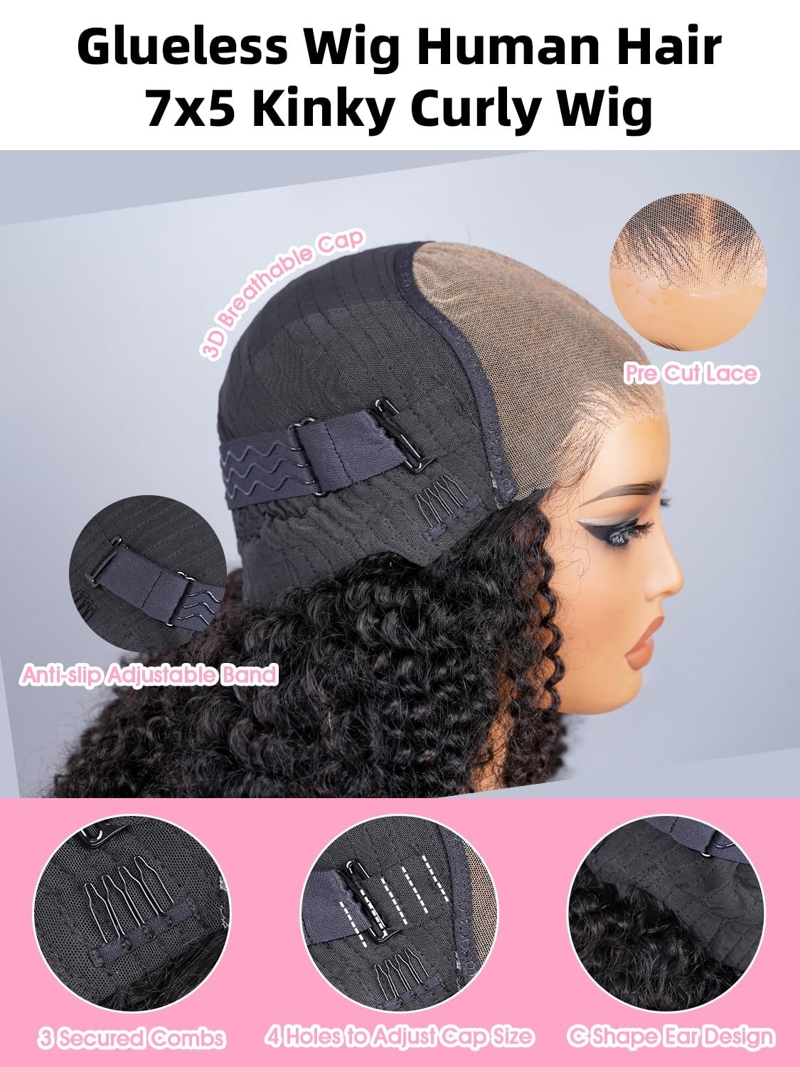 Changeful Kinky Curly Wear And Go Glueless Wigs Human Hair Pre Plucked Pre Cut