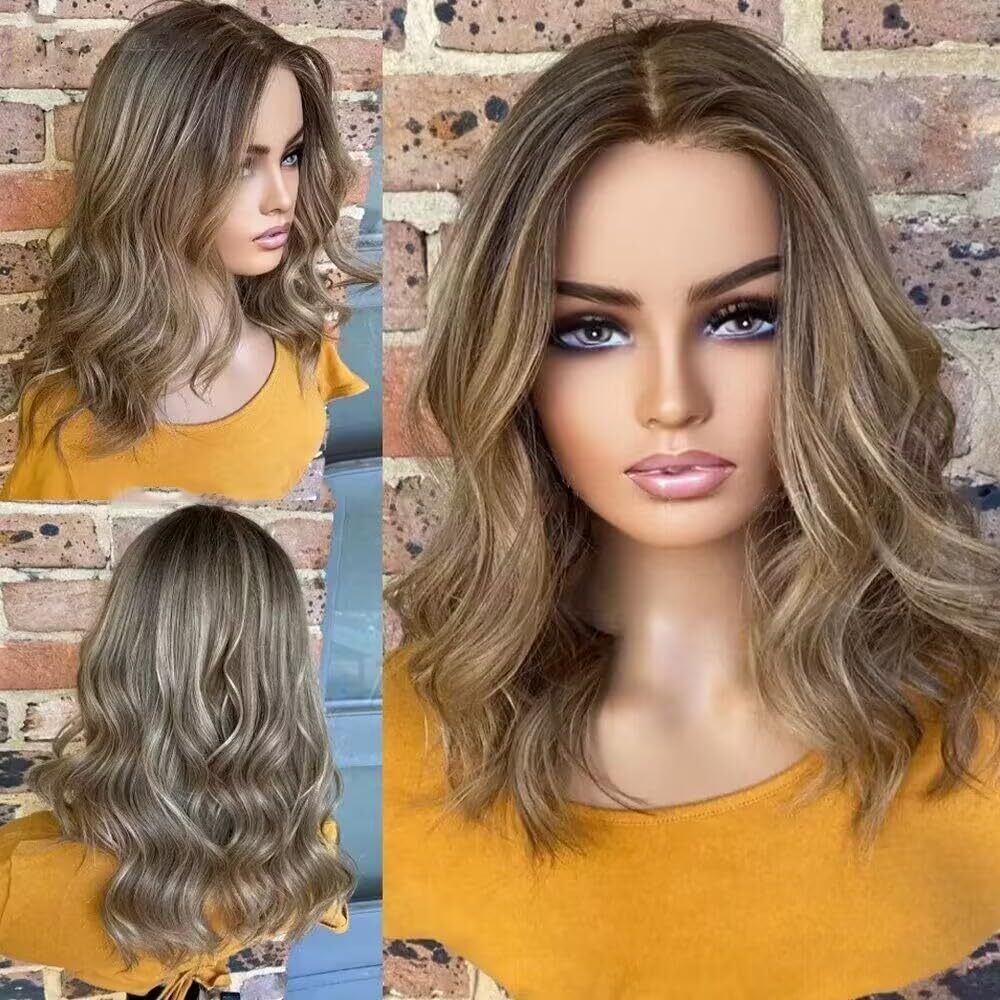 Dark Ash Blonde Highlights Body Wave 13×4 Transparent Lace Front Human Hair Wigs