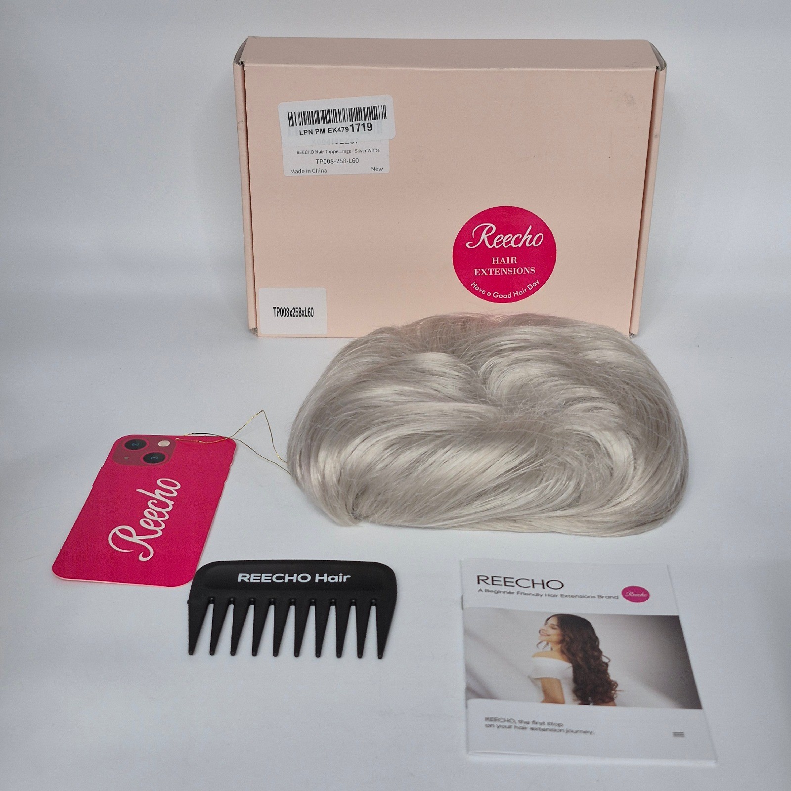 REECHO Hair Topper Women Silver White 6.5×6.5 100% Japanese Fiber Clips