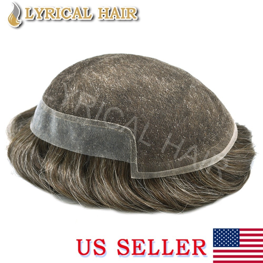 US Swiss Lace Front Mens Toupee Human Hair System Thin Skin PU Hairpiece For Men