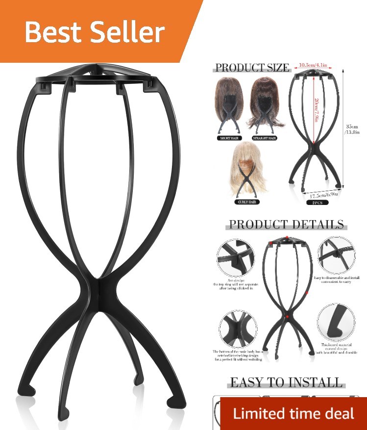 Durable 13.8″ Black Wig Holder – Compact Design for Wigs & Hats, Easy Assembly