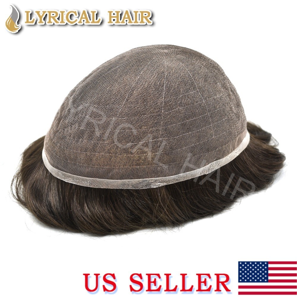 Lyrical Hair Mens Full Lace Human Hair Toupee Invisible Natural Hairpiece System