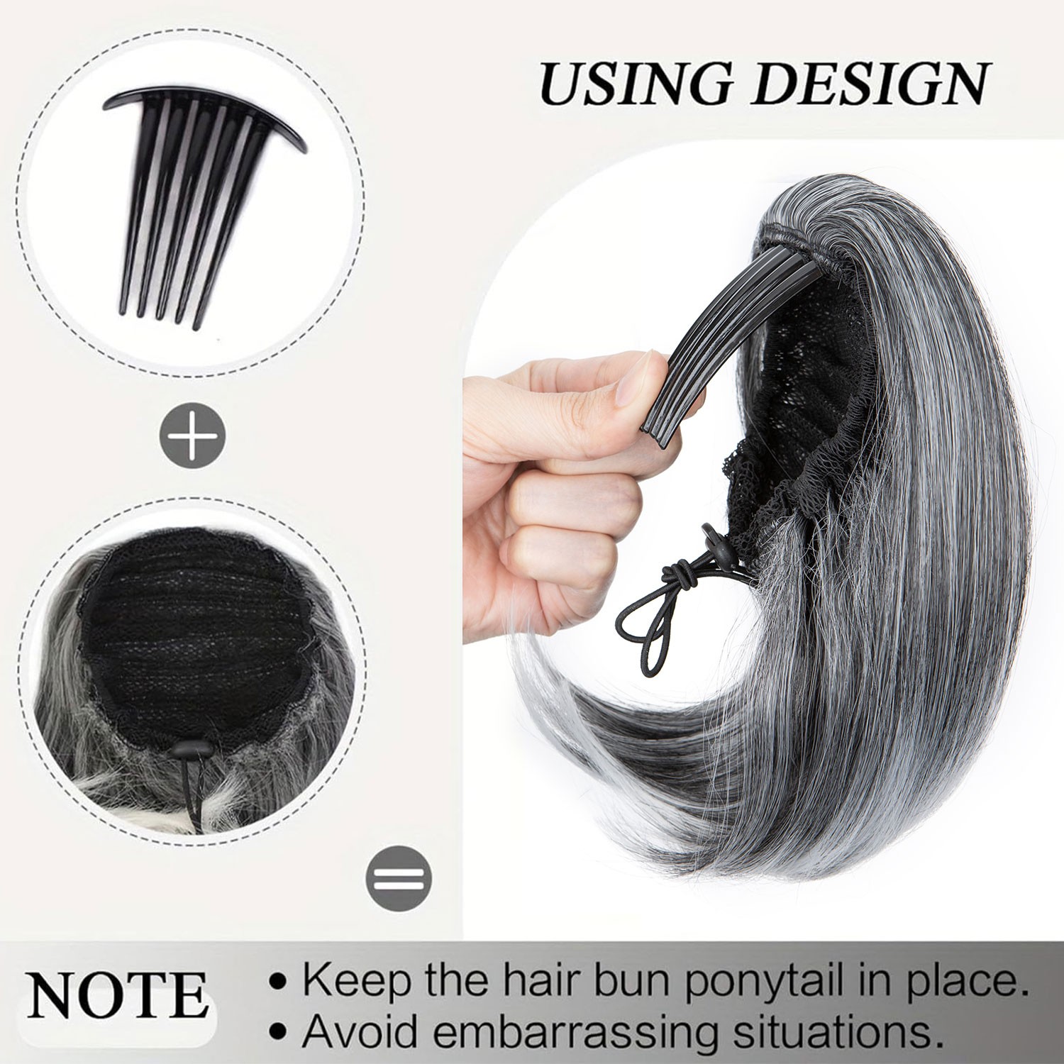 Long Comb Clip Hepburn Bun Hair Extensions Drawstring Ponytail Updo Hairpiece US