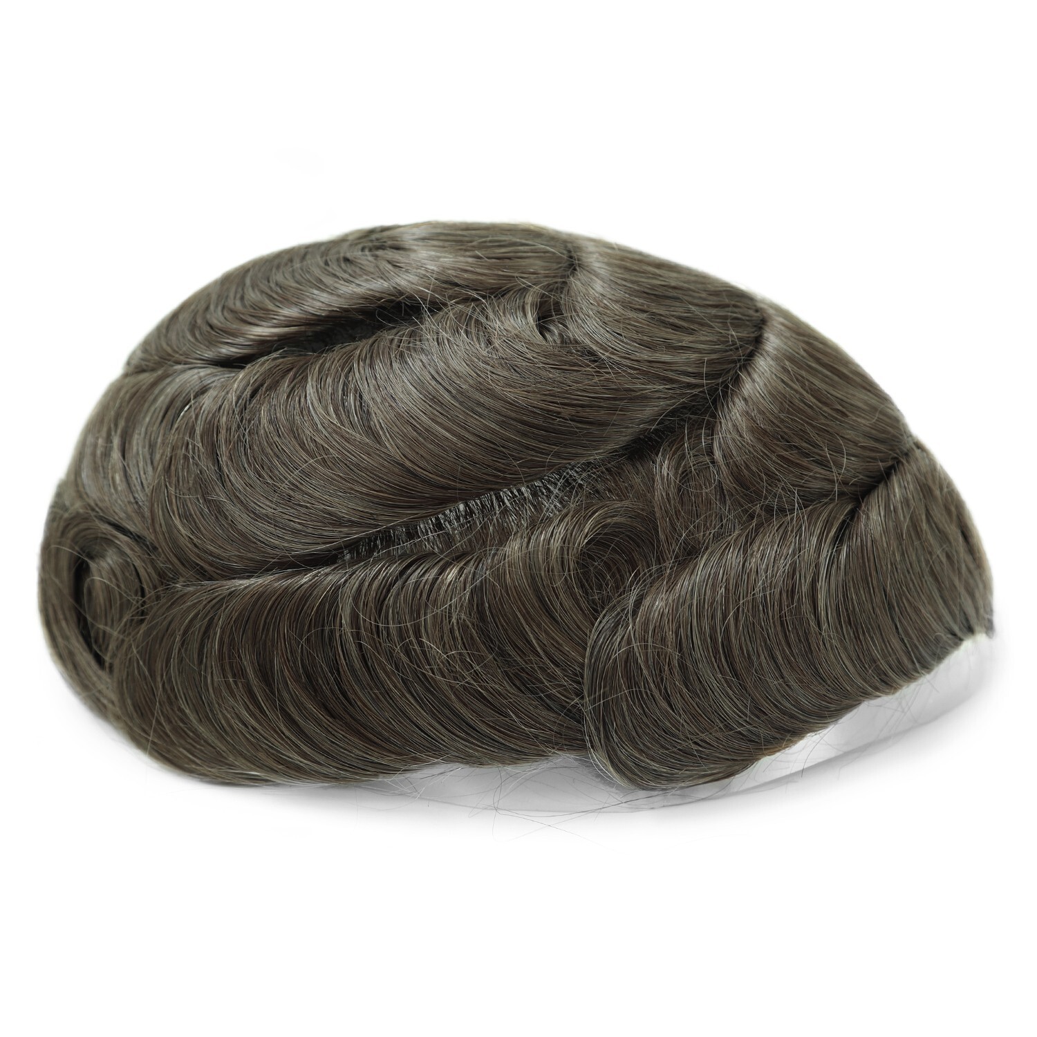 Mens Hair Replacement System Injection Poly Skin Toupee Brown Hair Pieces #7