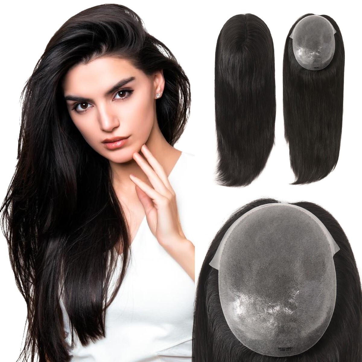 Women Top Pieces Topper Remy Human Hair 18” Black Long Hair TP22 7×9 #NC