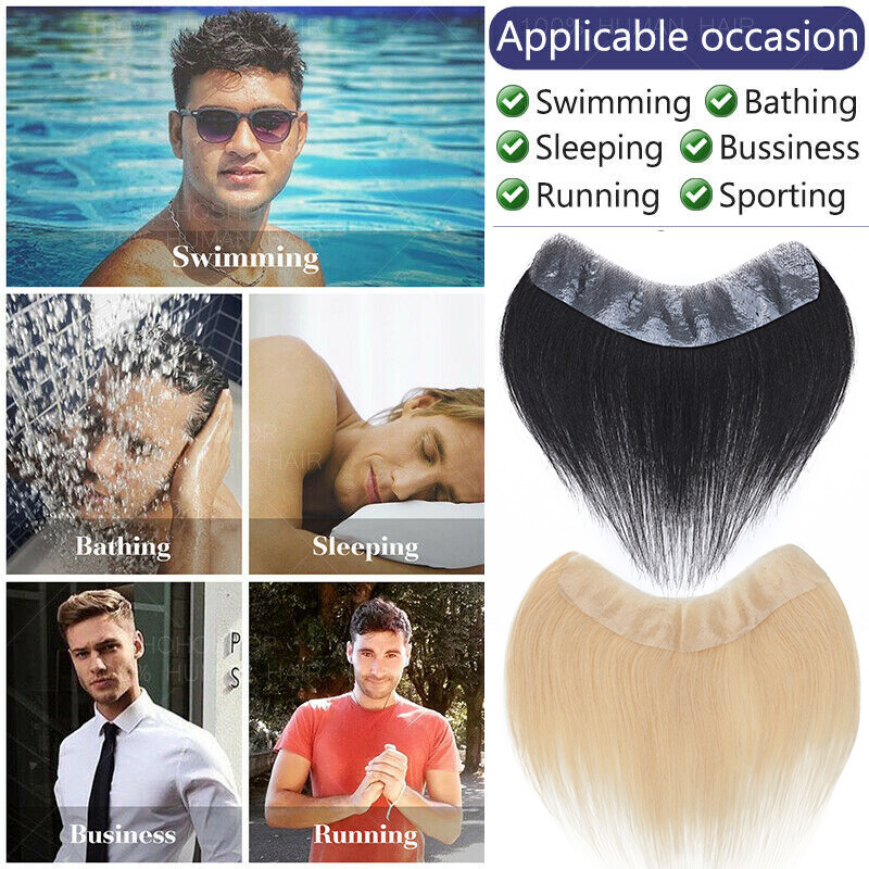 Mens Human Hair Injected Replacement System Toupee Remy Hair Piece PU LACE MONO