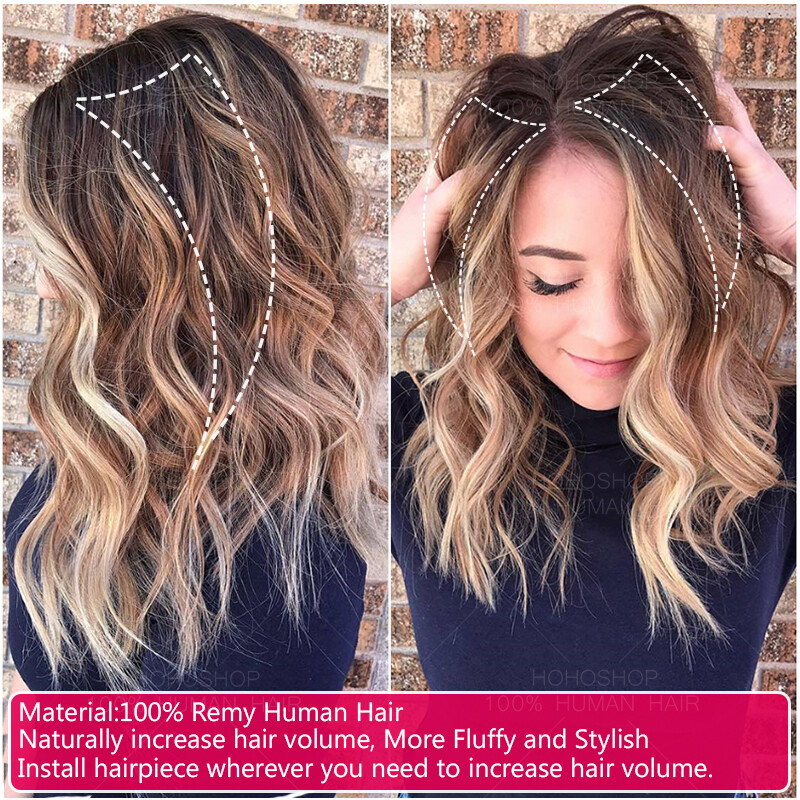 4in-12in Pad High Human Hair Root Clip In Real Hair Extensions Patches Hairpiece