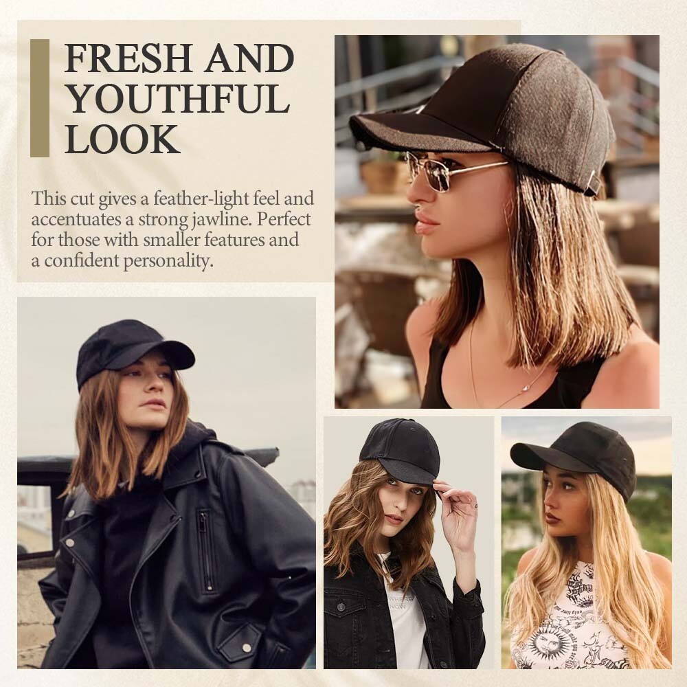 Women Baseball Cap Hat with Synthetic Hair Short/Long Hair Wigs Cover Highlight