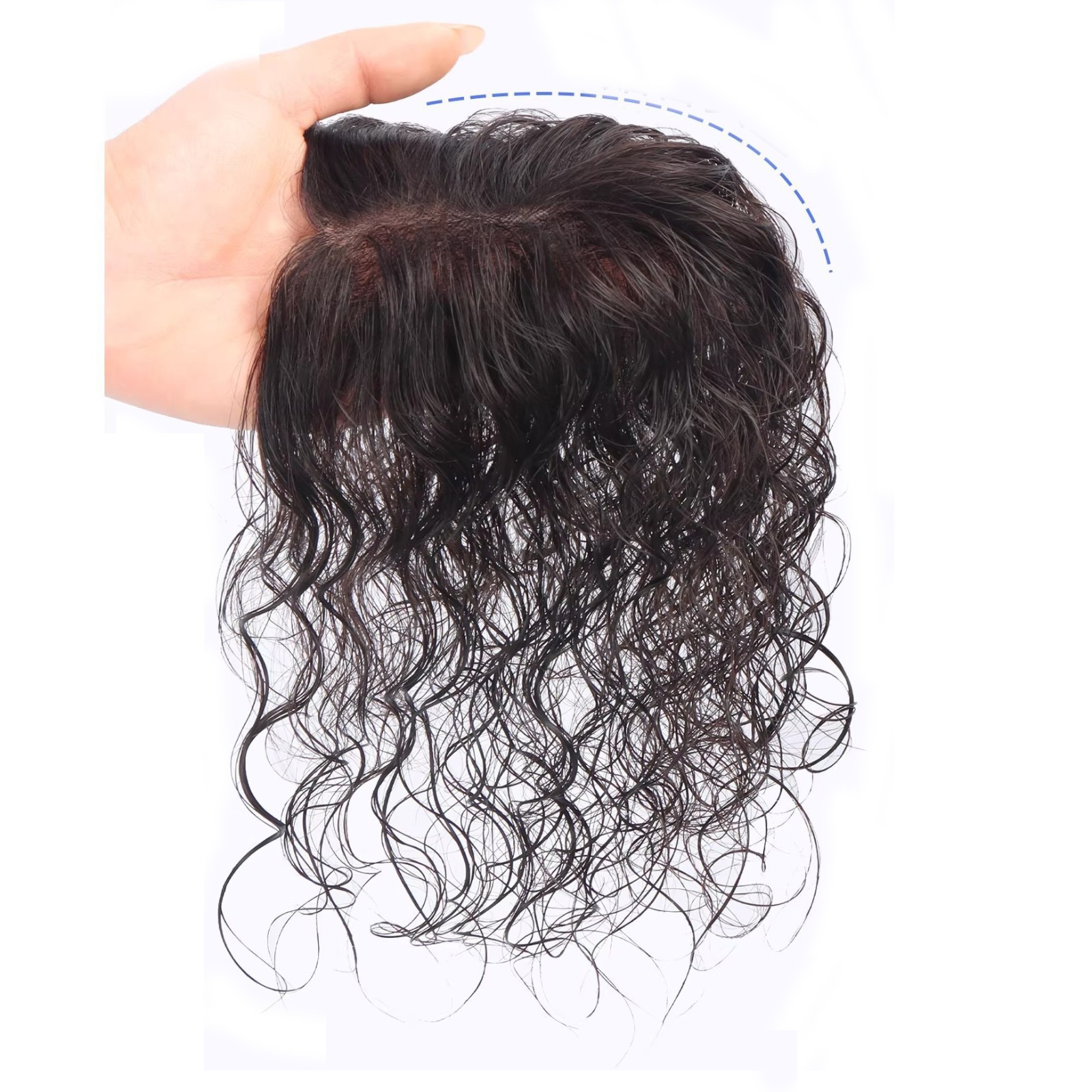 Fluffy Curly Wavy Real Human Hair Mono PU Topper Wiglet Replacement For Women