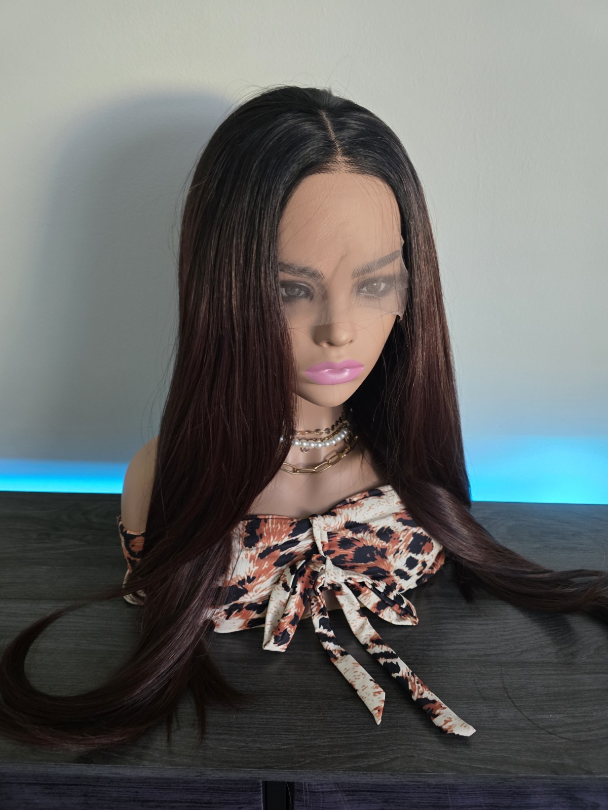 HD Lace Front Wig Human Hair Blend Highlights Wavy Curly Honey BROWN Blonde