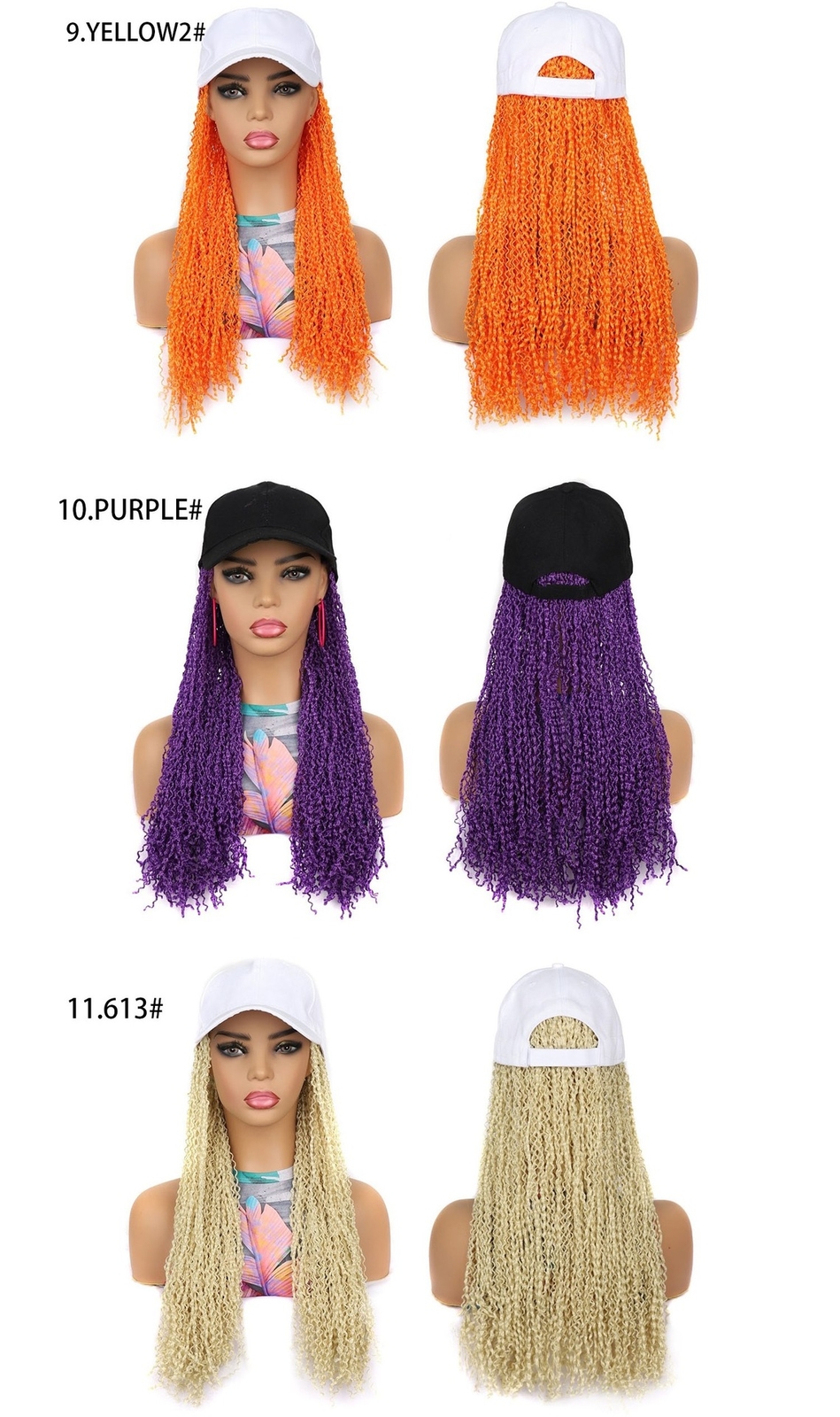 Baseball Cap With Curly Wave Braid Attached Micro Braids Hat Wig for Women Girls