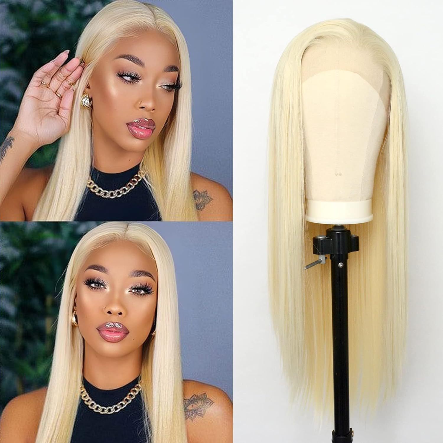 200% Density Light Blonde Full Lace Wig Human Hair Straight for Women #613 26″