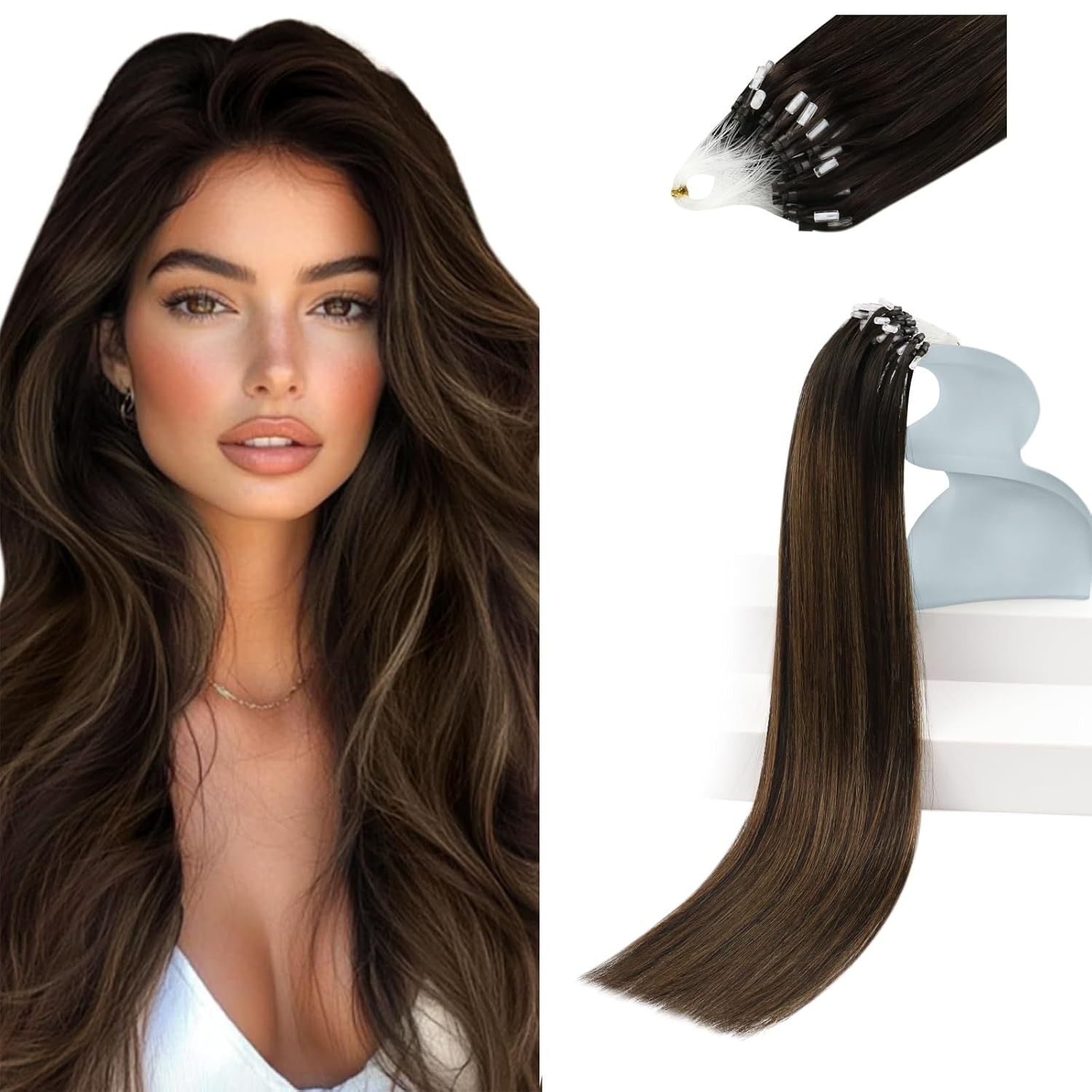 Sunny MICROLINK 14in Dark Brown Balayage Hair Extensions – ML_2-2-6_14_50G3