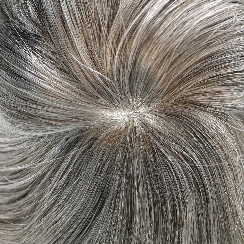 All PU Mens Toupee Human Hair Replacement System Skin PU Grey Brown Hairpiece