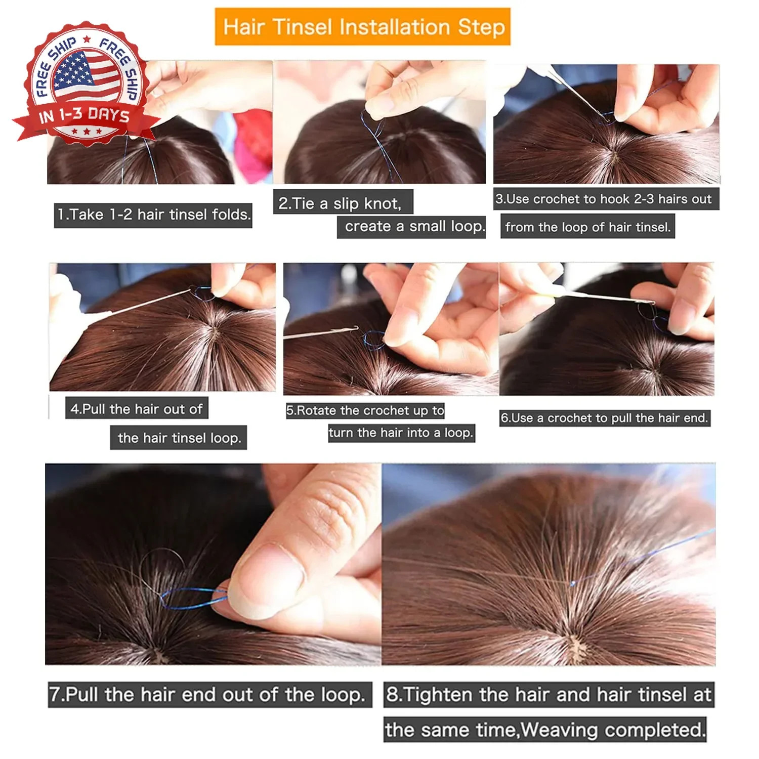Leuceiy 12 Colors Hair Tinsel Kit, 48 Inch Hair Extensions With Tool, 3600 Stran
