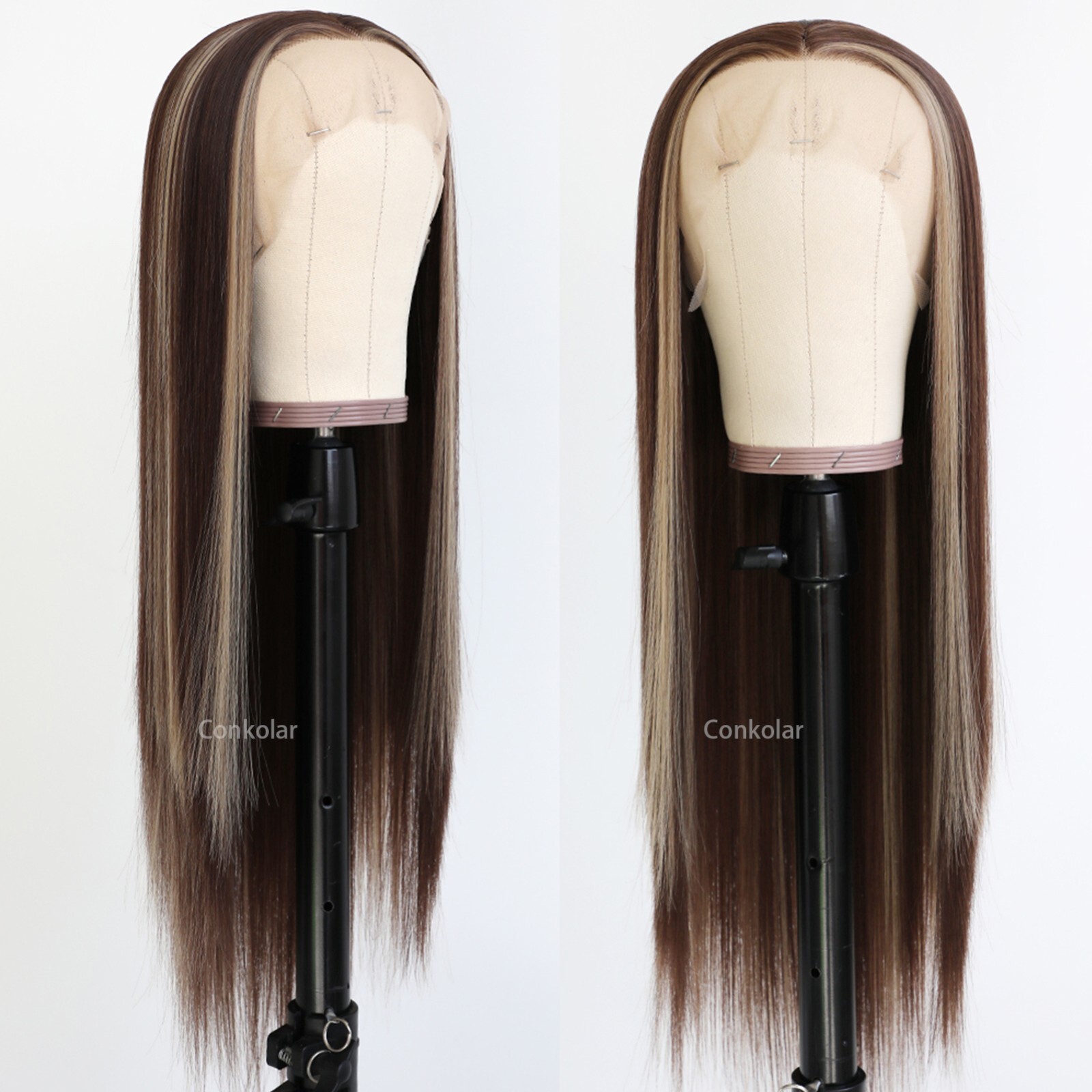 Highlights Hair Wig Long Straight Heat Resistant Synthetic Lace Front Wigs Women