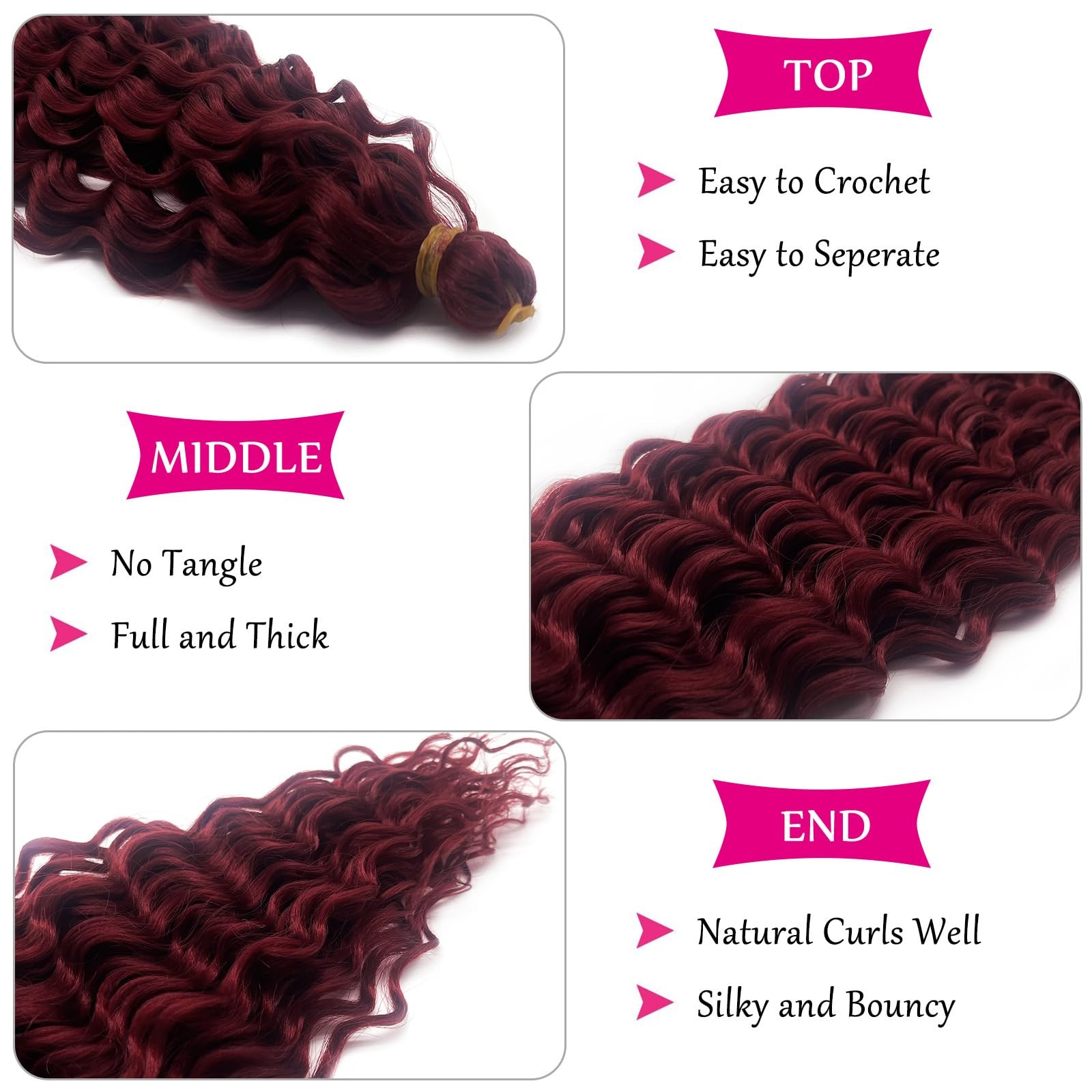 Burgundy Braiding Hair Pre Stretched with Micro Bohemian Ocean Wave Wavy Brai…
