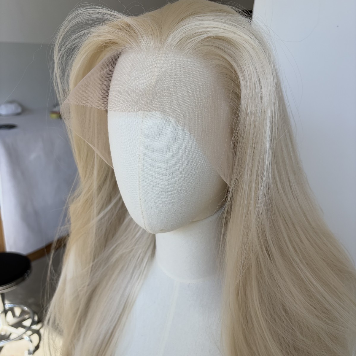 Lace Frontal Wig Long Straight Heat Resistant Synthetic Hair Bleach blonde