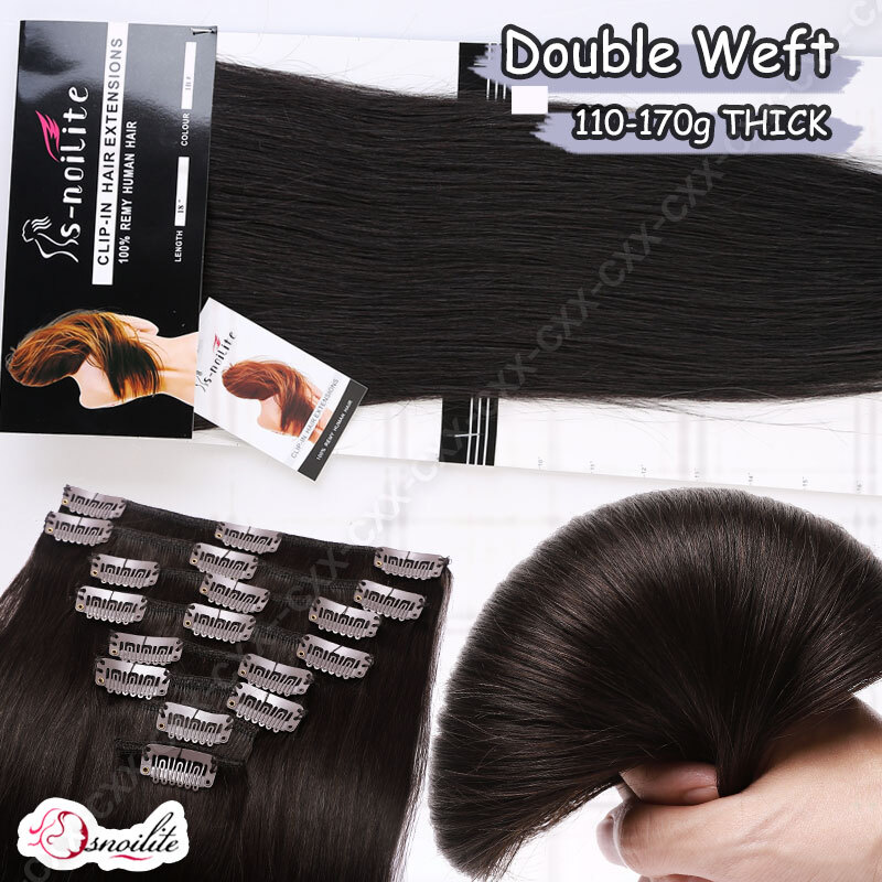 Thick Double Weft Clip In Real Remy Human Hair Extensions 8PCS Full Head Ombre T