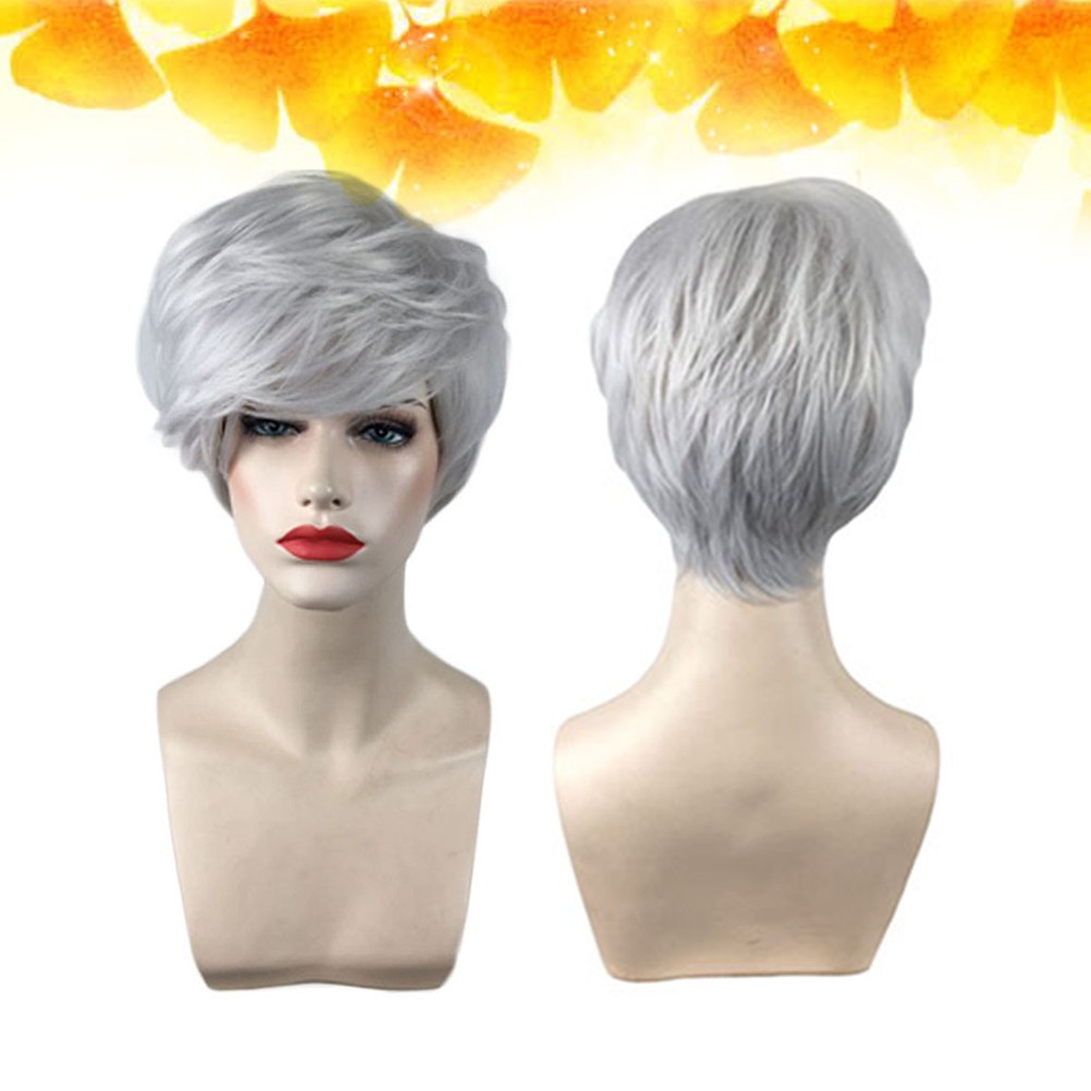 Silver Grey Short Curly Hair Wig Wig Cover for Women Celebration