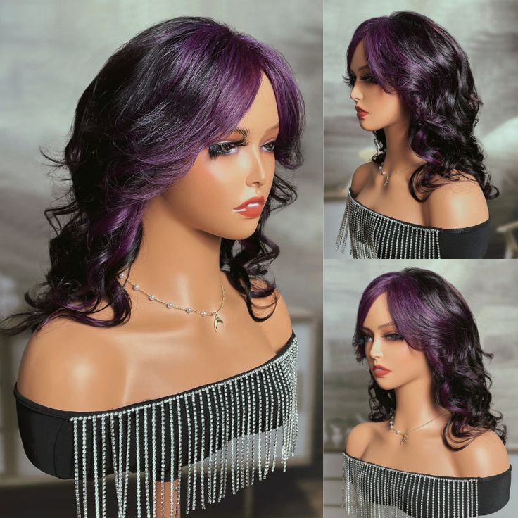 Body Wave Wig Curly Highlight Brown Purple Lace Front Human Hair Wig
