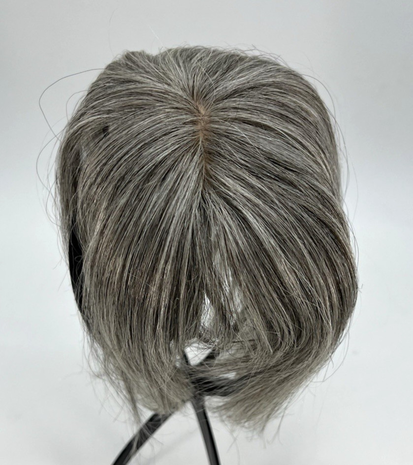 Dark Gray with Bangs 100% Human Hair 10in Topper