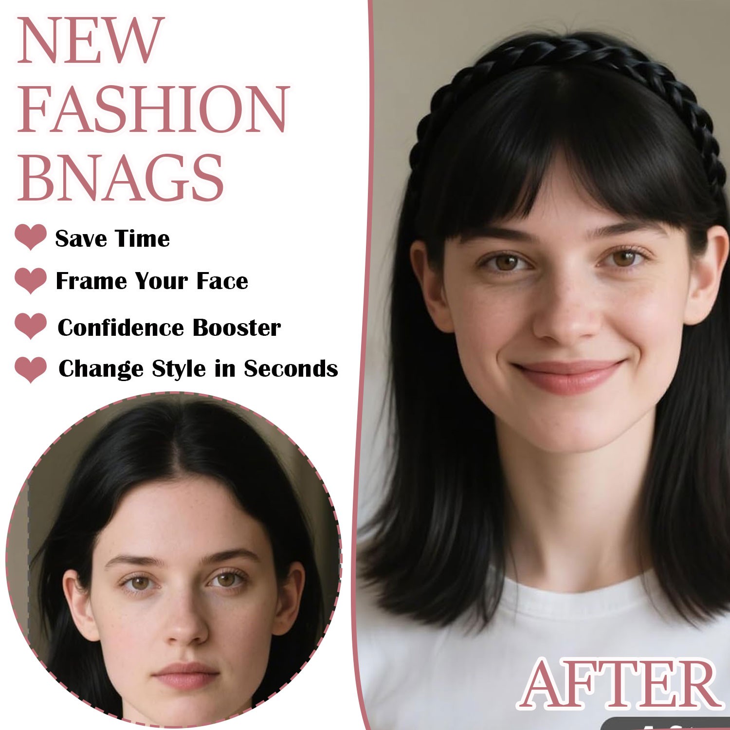 Xmas Braided Headband Hair Clip in Fringe Bangs Real As Human Hair Extensions US