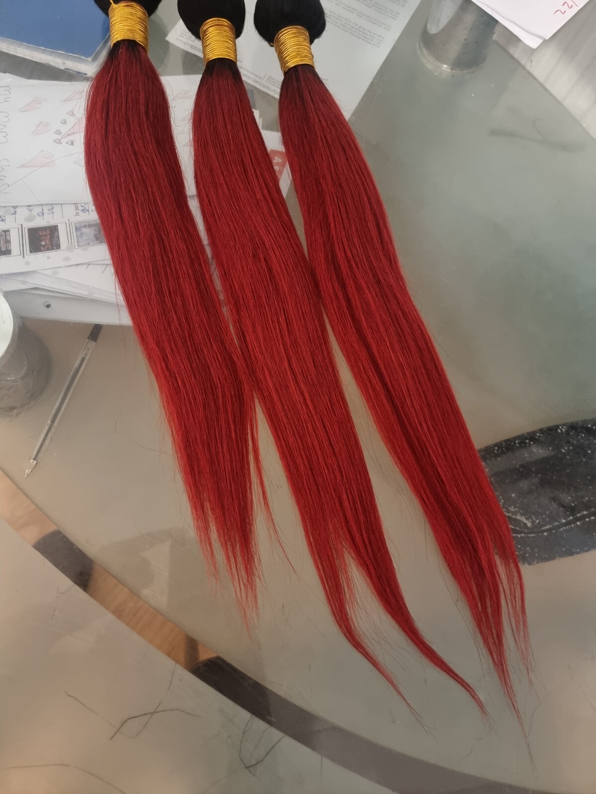 12AA 18+20+22INCH 3BUNDLES REAL PERUVIAN OMBRE STRAIGHT HAIR 2TONES 1b/RED 300g