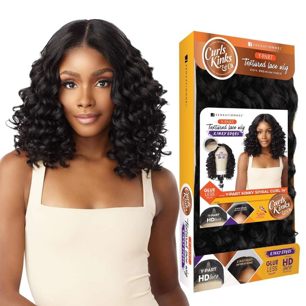 Sensationnel Kinky Edges Textured Lace Wig – Y-Part Kinky Spiral Curl 14″