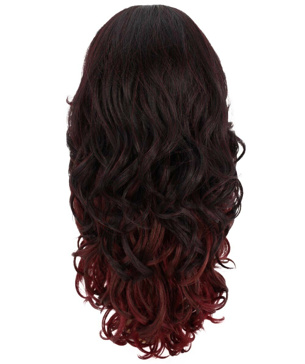 LUXLUXE Yenne Wavy 23 in 4X4 Hand Tied Lace Front Wig, Deep Red over Medium Red