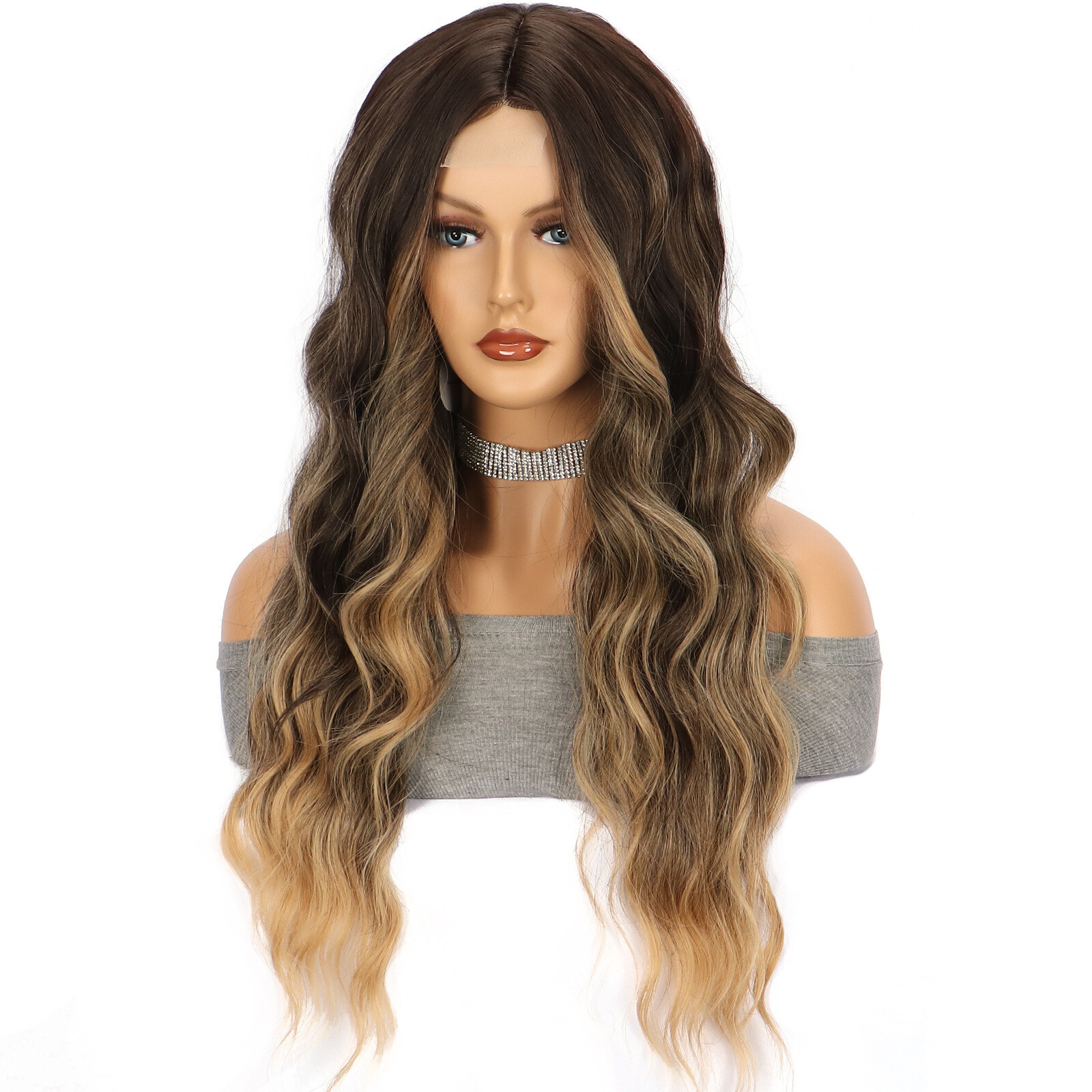 Long Wavy Ombre Brown to Golden Brown Lace Front Wigs 4X2 for Women Daily Party