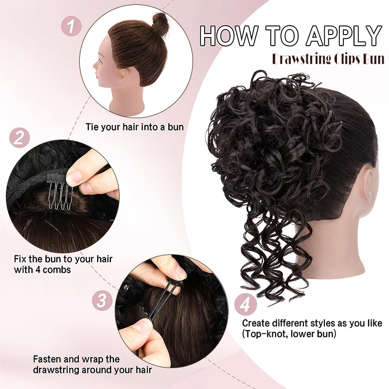 Drawstring Kinky Curly Afro Bun Clip In Puff Pony Tail Hair Extension Wedding US