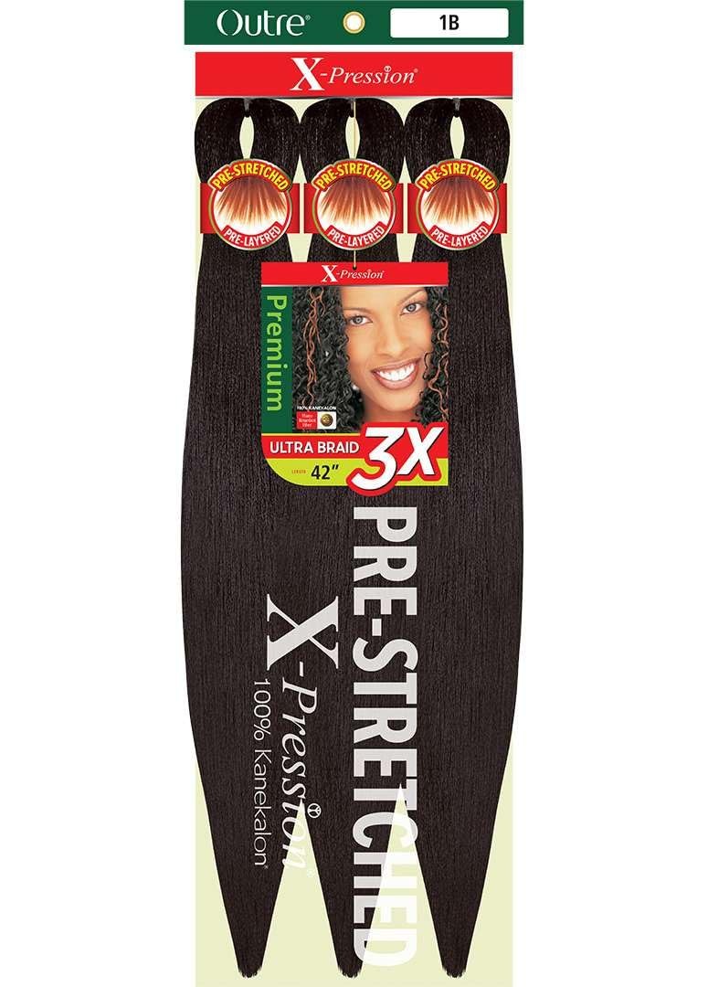 X-Pression Braid Pre Stretched Braid 42″ 3X (5 Pack, OFF BLACK 1B)