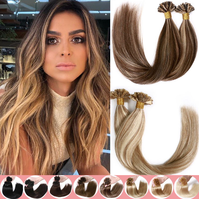 Thick Pre Bonded Keratin U Tip Nail Remy Human Hair Extensions Fusion #HIGHLIGHT