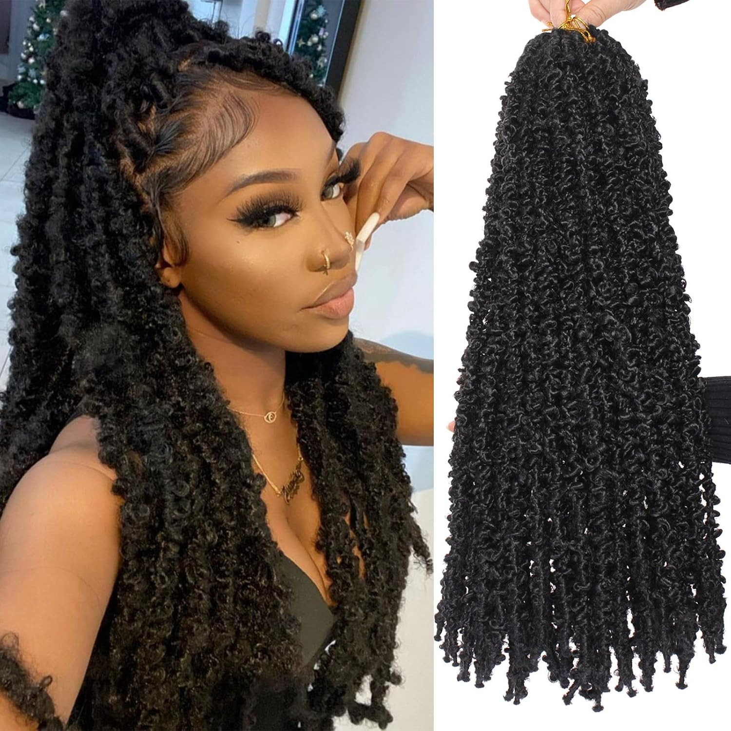 24 Inch Butterfly Locs Crochet Hair 6 Packs Distressed Faux Locs Crcoeht Hair 1B