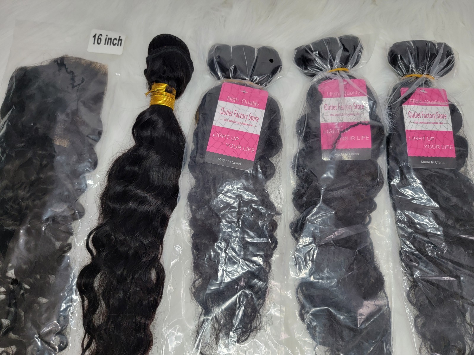 Unprocessed Soft Curly Human Hair Bundles: 14, 18, 20, 22in and a 13×4 Frontal.