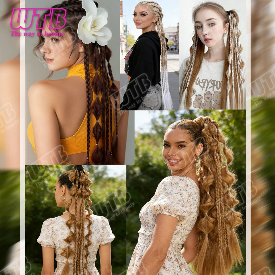 Bubble Braided Ponytail Synthetic Wig for Women Elastic Band for Daily Party