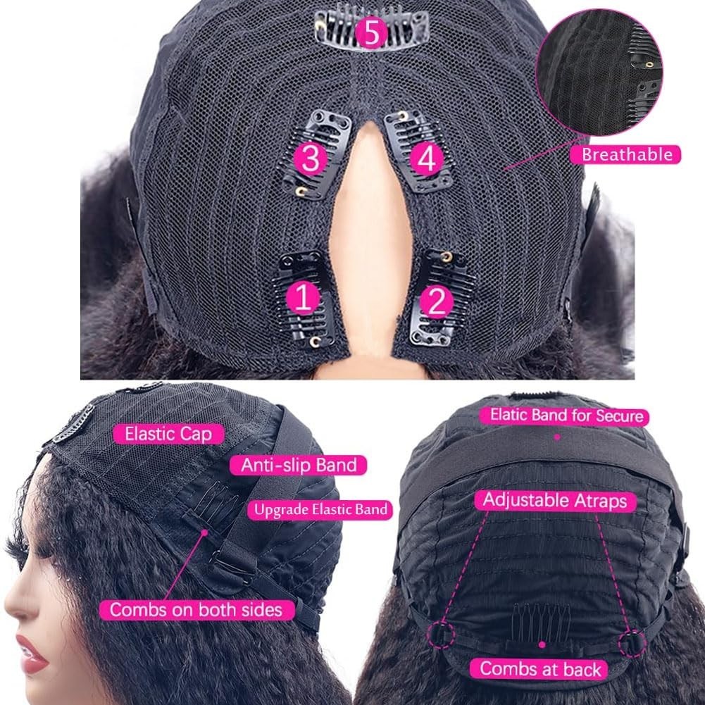 V Part Human Hair Wigs, Upgrade Curly V Part Wigs Human Hair Clip In Half V Wigs