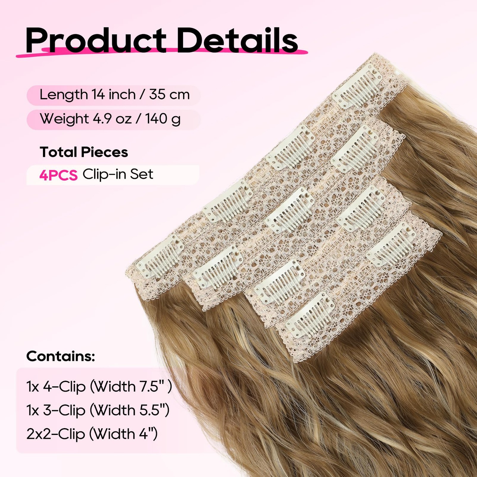 Clip in Hair Extensions, 4PCS Hair Extensions 14″ Short Wavy Invisible Lace W…