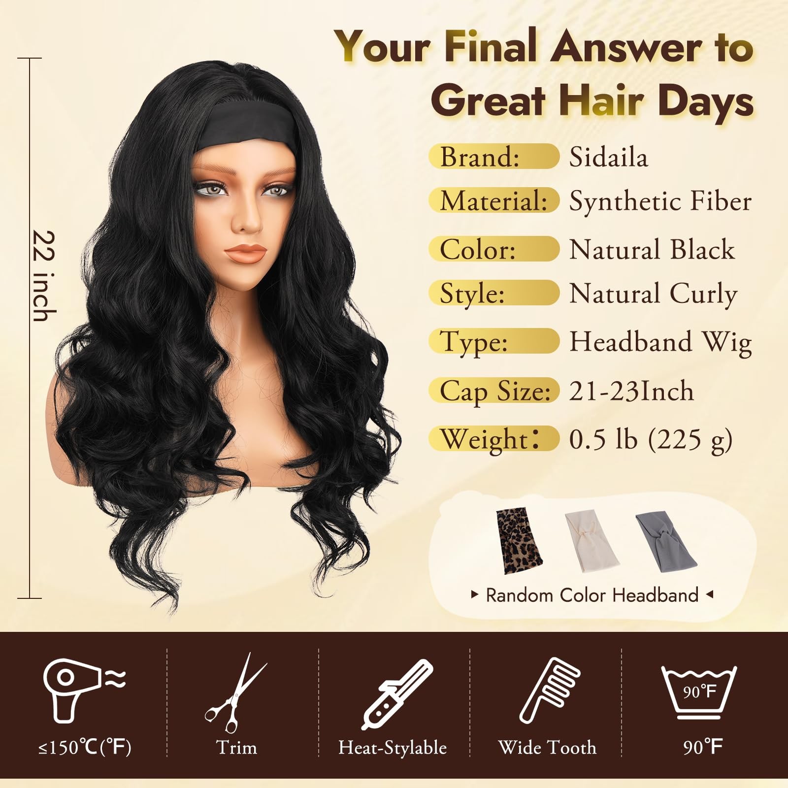 Body Wave Headband for Black , Kinky Straight Yaki 22 Inch Wear & Go Glueless…