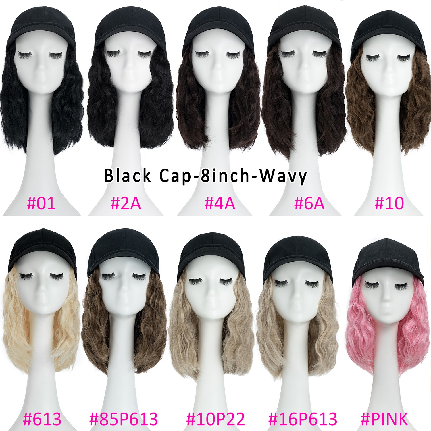 Women long Wavy Wig Baseball Cap With Synthetic Hair Adjustable Dad Hat Natural