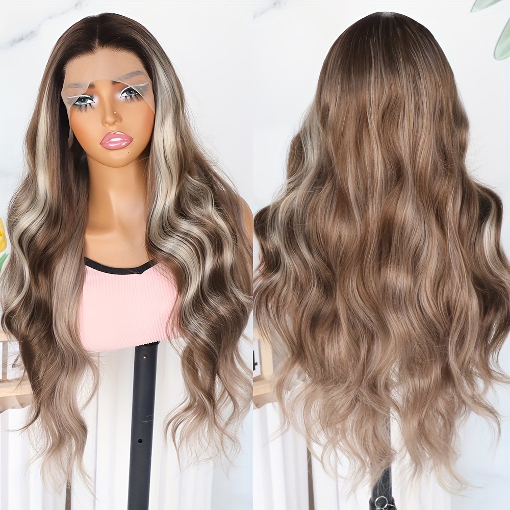 Natural Brown Blonde Mixed Color Lace Front Wigs Long Body Wave Hair Women Party