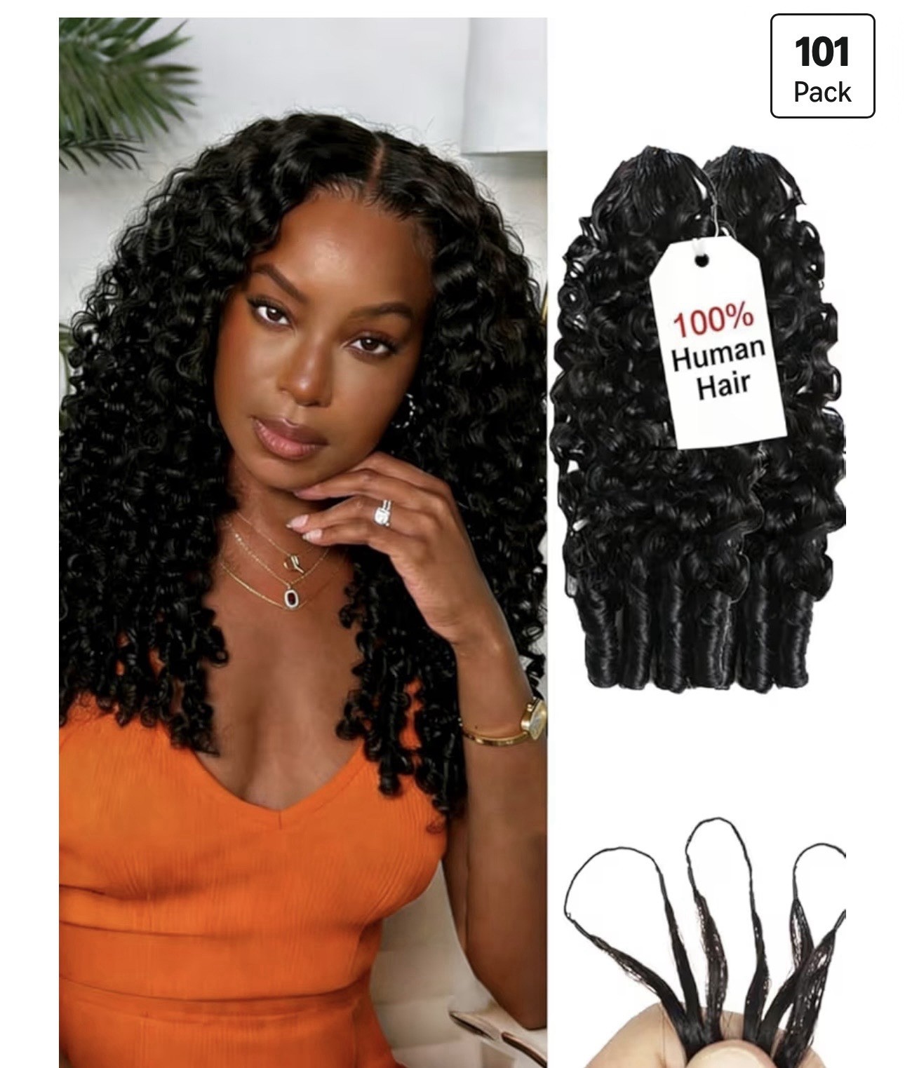 Human Hair Curly Crochet Pre-Looped Extensions Reusable 22 in Black Women