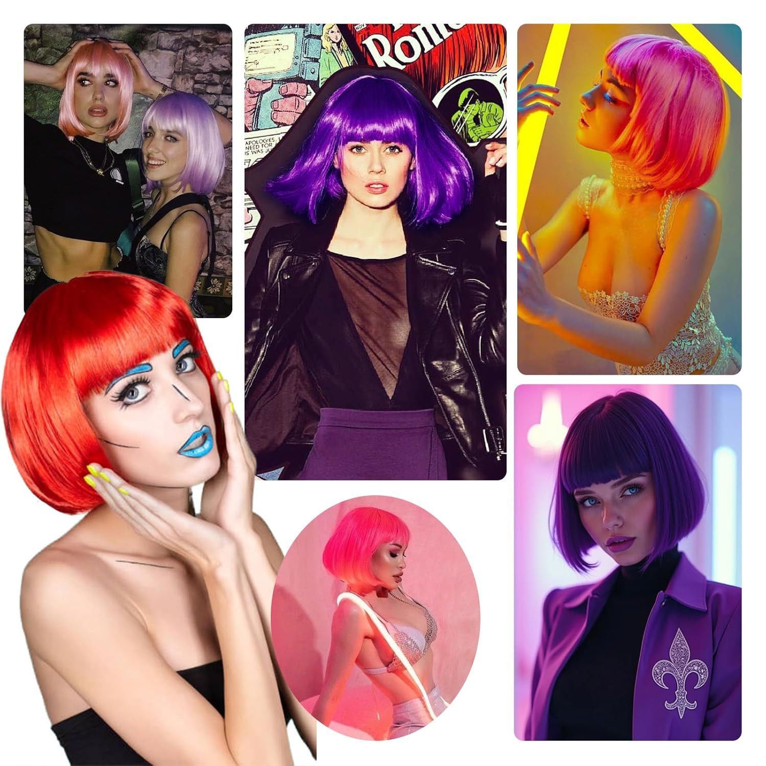 Light Pink Bob Wigs with Bangs (Can Be Trimmed) Straight Short Wigs for Women Sy