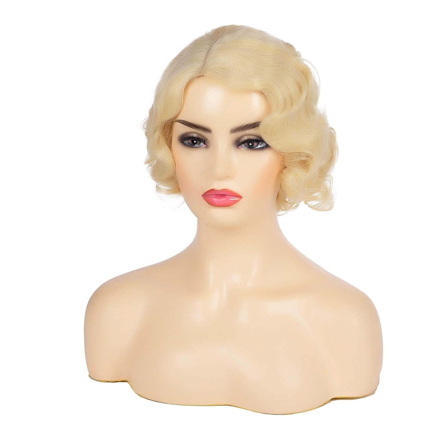 Short Blonde Curly Wig Finger Wave Synthetic Hair for Women 1920s Halloween