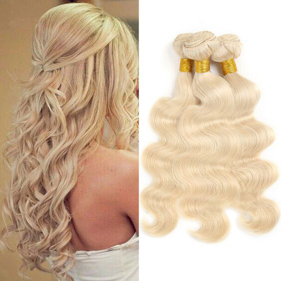 613 Blonde Body Wave 3 Bundles Soft Human Hair Weave Extensions 16INCH 50G per