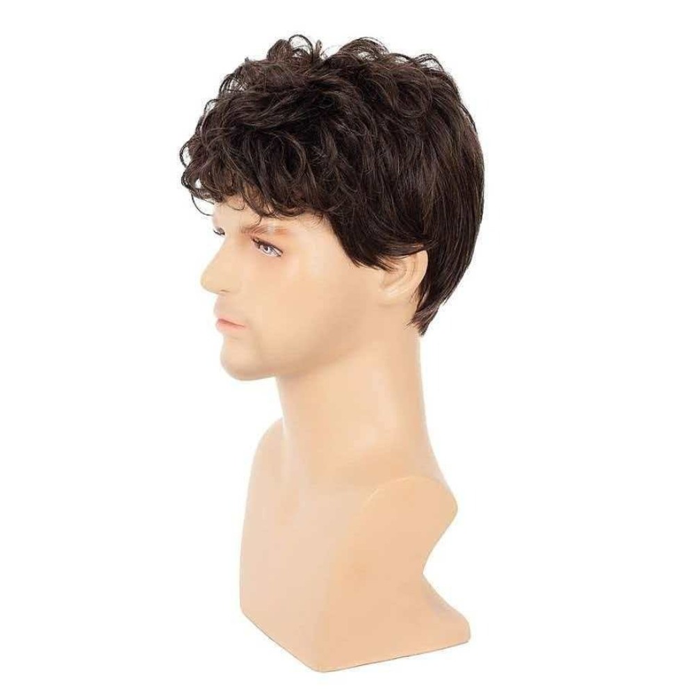 Men’s 8in Short Curly Brown Wig Full Heat Resistant Synthetic Cosplay Party